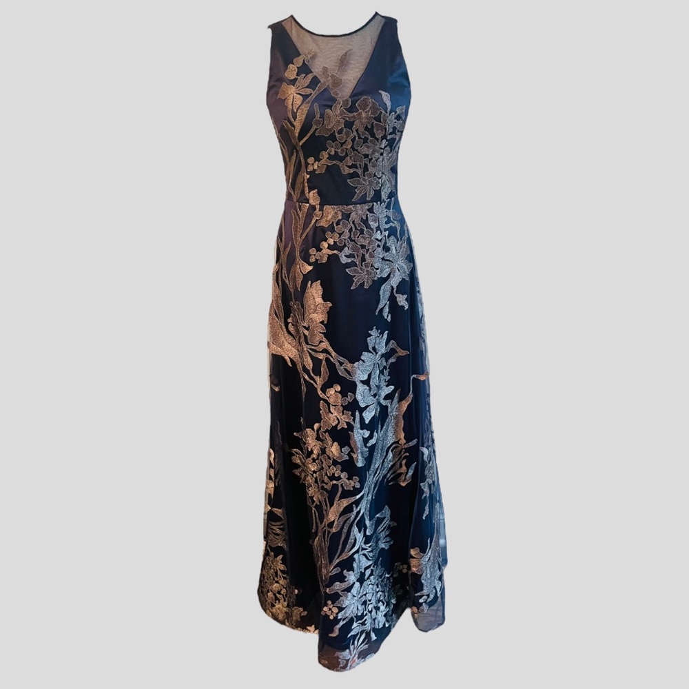New! DAVID MEISTER Blue Embroidered GOWN